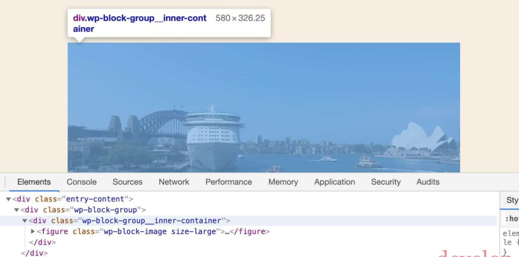 WordPress: Container interno del blocco Gruppo nella parte frontale del sito