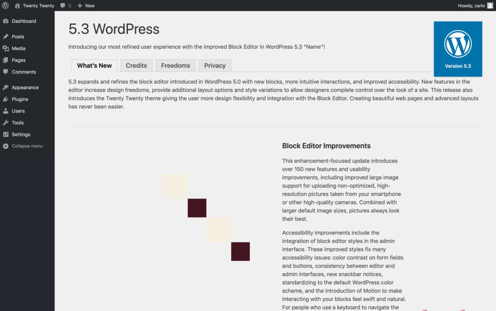 WordPress: Pagina About temporanea di WordPress 5.3