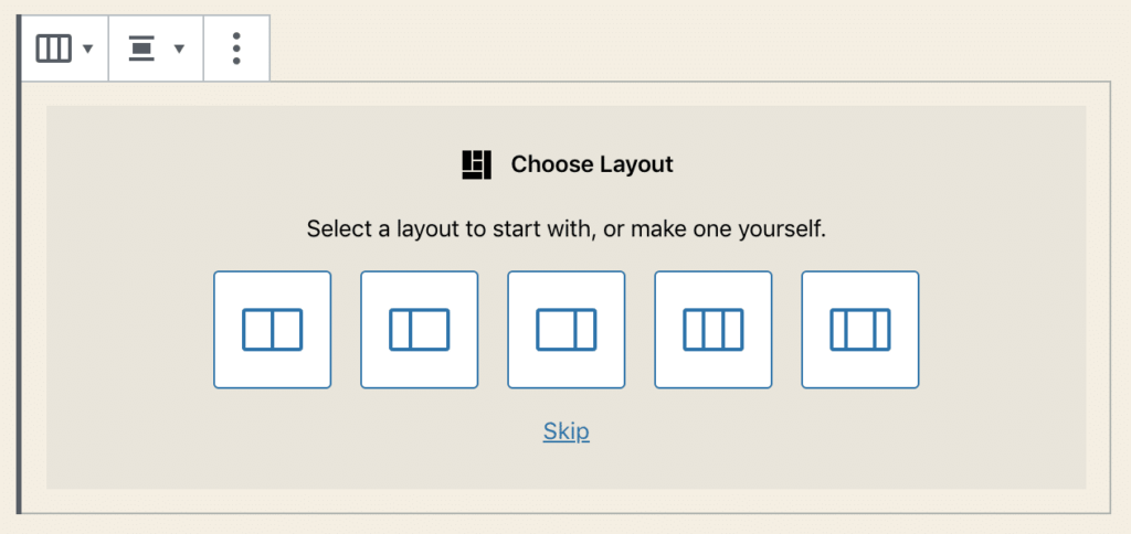 WordPress: Un Selettore di Layout per i Blocchi Colonna