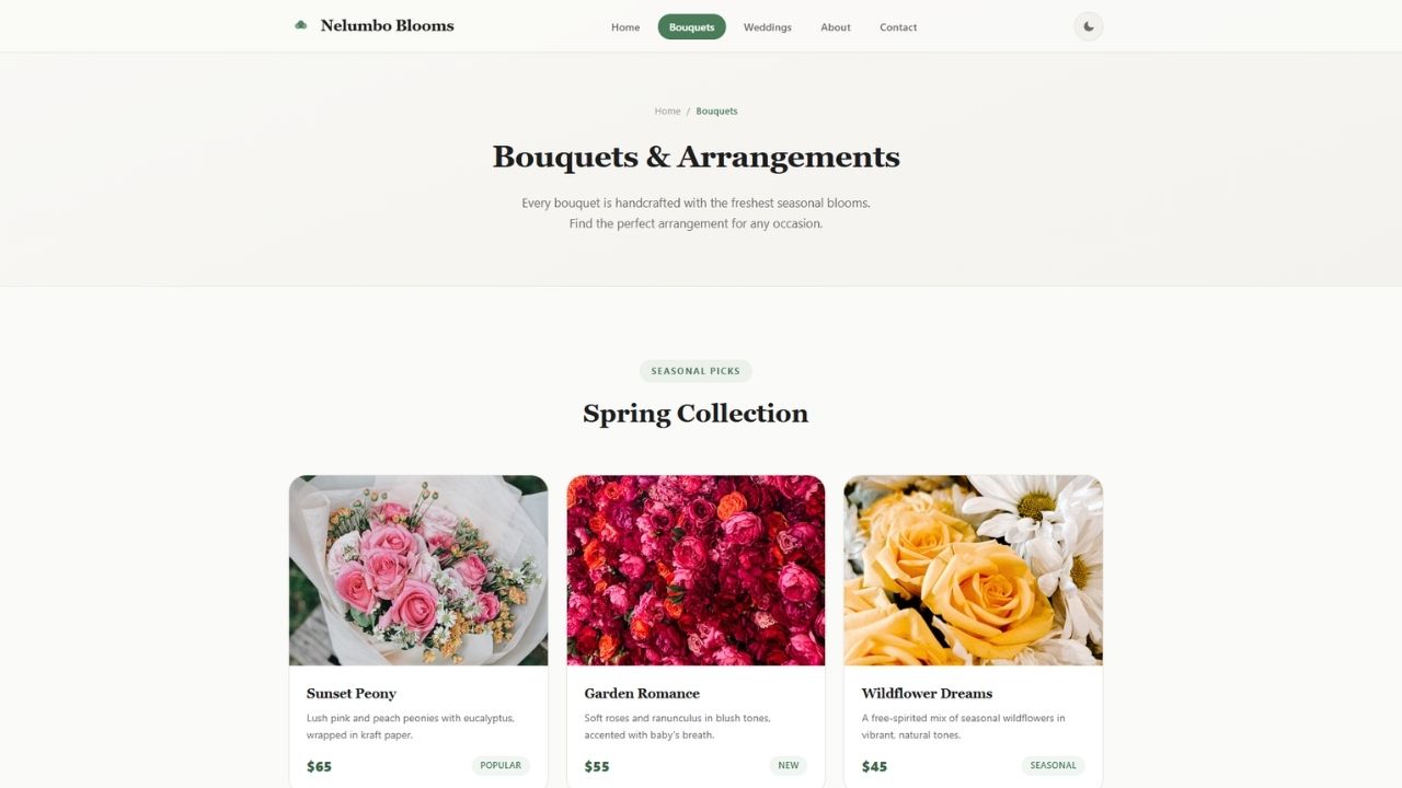 Nelumbo Blooms — Template HTML/CSS pour Boutique de Fleurs et Fleuriste